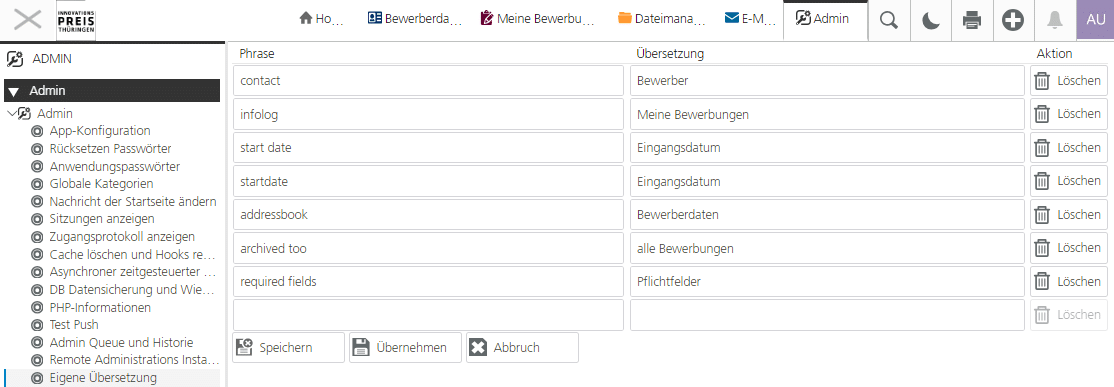 Admin - Custom translation